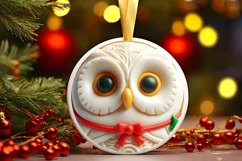 Santa and Owl Round Ornament Sublimation PNG Product Image 1