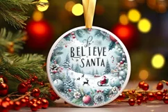 Winter Scene with Believe in Santa Round Ornament Product Image 3
