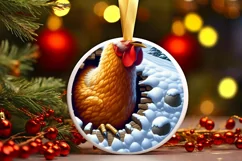 Chicken in Snow Wall Round Ornament Sublimation PNG Product Image 3