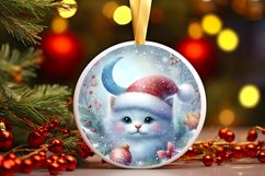 Colorful Christmas Cat Round Ornament Sublimation PNG Product Image 2