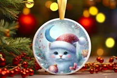 Colorful Christmas Cat Round Ornament Sublimation PNG Product Image 2