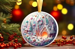 Detailed Winter Scene Molten Candy Round Ornament Product Image 1