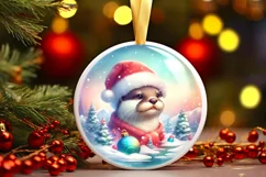 Colorful Otter with Santa Hat Digital Painting Product Image 1