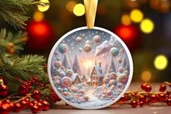Pastel Christmas Scene Ornament Sublimation PNG Product Image 2