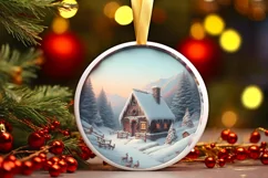 Pastel Christmas Scene Ornament Sublimation PNG Product Image 2