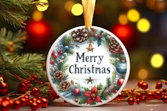 Merry Christmas Round Ornament Sublimation PNG Product Image 3