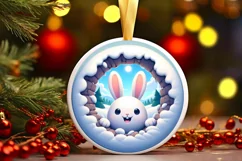 Snow Bunny Smiling Through Hole Round Ornament PNG Product Image 3