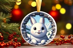 Snow Bunny Smiling Through Hole Round Ornament PNG Product Image 3