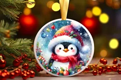 Penguin Round Ornament Sublimation PNG Product Image 2