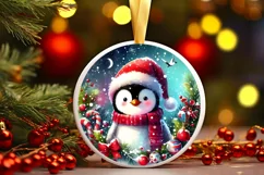 Penguin Round Ornament Sublimation PNG Product Image 3