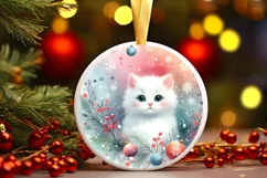 Colorful Cat Christmas Ornament Sublimation PNG Product Image 2