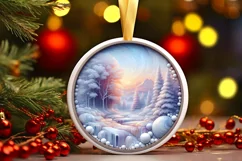 Pastel Winter Scene Ornament Sublimation PNG Product Image 3