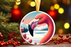 Smiling Flamingo Snow Wall Round Ornament PNG Product Image 1