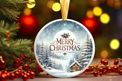 Winter Scene Merry Christmas Ornament Sublimation PNG Product Image 1
