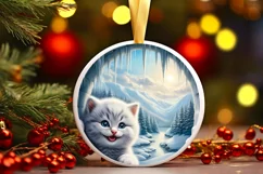 Smiling Kitten Icy Wall Round Ornament PNG Product Image 1