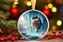 Icy Kitten Smiling Through Hole Round Ornament PNG Product Image 1