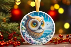 Smiling Owl Melting Ice Round Ornament PNG Product Image 2