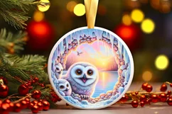 Smiling Owl Melting Ice Round Ornament PNG Product Image 3