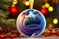 Smiling Hippo Snow Wall Round Ornament PNG Product Image 3