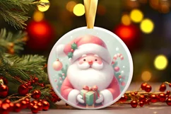 Santa Round Ornament Sublimation PNG Product Image 1