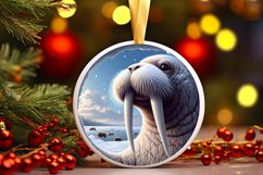 Smiling Walrus Snow Wall Round Ornament PNG Product Image 2