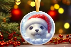 3D Seal Santa Hat Ornament Sublimation PNG Product Image 1