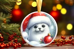 3D Seal Santa Hat Ornament Sublimation PNG Product Image 3