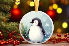 Penguin Round Ornament Sublimation PNG Product Image 1