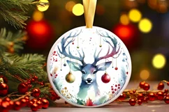 Colorful Watercolor Christmas Reindeer Ornament PNG Product Image 2