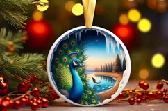 Peacock in Winter Woodland Scene Sublimation Clipart PNG Product Image 3