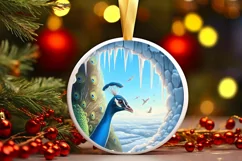 Smiling Peacock Melting Ice Round Ornament PNG Product Image 1