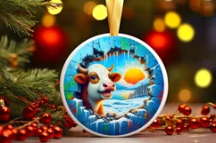 Smiling Cow Icy Wall Round Ornament PNG Product Image 1