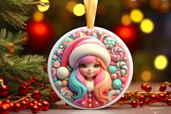 Santa's Girl Round Ornament Sublimation PNG Product Image 3