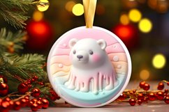3D Martzipan Polar Bear Round Ornament Sublimation PNG Product Image 3