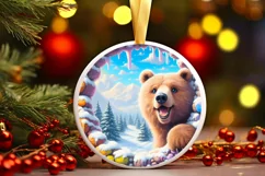Smiling Bear Snow Wall Round Ornament PNG Product Image 3