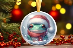3D Frog Santa Hat Ornament Sublimation PNG Product Image 2