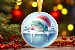 3D Frog Portrait with Santa Hat Round Ornament Sublimation Product Image 2