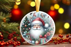 Santa Round Ornament Sublimation PNG Product Image 3