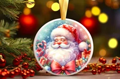 Santa Round Ornament Sublimation PNG Product Image 1