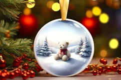 Winter Scene with Teddy Bear Round Sticker Ornament Product Image 3