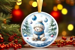 Winter Scene with Teddy Bear Round Sticker Ornament Product Image 3