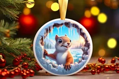 Smiling Squirrel Melting Ice Round Ornament PNG Product Image 3