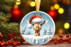 3D Giraffe Santa Hat Ornament Sublimation PNG Product Image 2