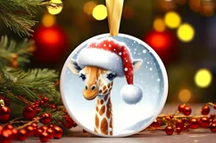 3D Giraffe Santa Hat Ornament Sublimation PNG Product Image 2