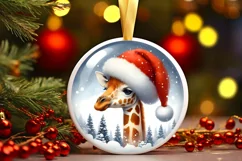 3D Giraffe Santa Hat Ornament Sublimation PNG Product Image 1