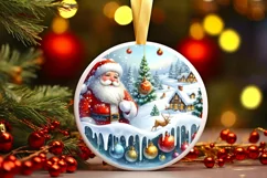 Winter Scene with Santa Round Sticker Ornament Sublimation Product Image 3