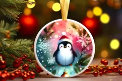 Colorful Penguin Christmas Ornament Sublimation PNG Product Image 2