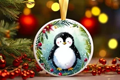 Colorful Penguin Christmas Ornament Sublimation PNG Product Image 3