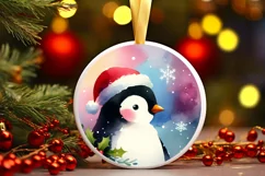 Colorful Christmas Penguin Round Ornament Sublimation PNG Product Image 2