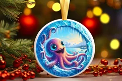 Octopus in Winter Woodland Scene Sublimation Clipart PNG Product Image 3